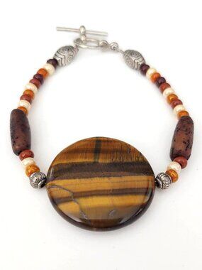 Tigers eye and multi bead toggle closure bracelet